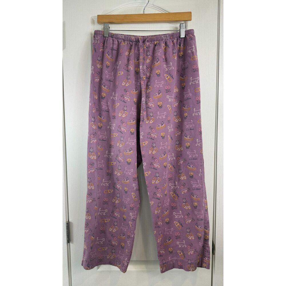 L.L.Bean Women’s Purple Lounge Pajama Pants Medium Petite Cat Slipper Print